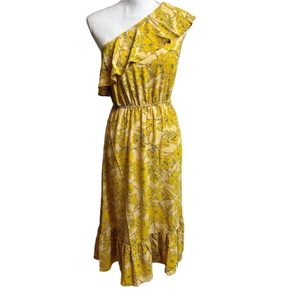 CUPSHE YELLOW FLORAL PRINT ONE  SHOULDER WOMEN SUMMER DRESS SIZE XS BRAND NEW - Picture 11 of 11